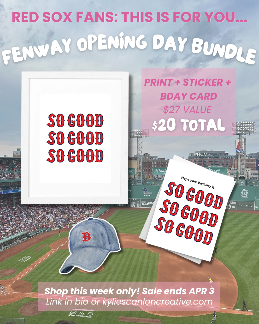 Fenway Opening Day Bundle: Print + Sticker + Bday Card