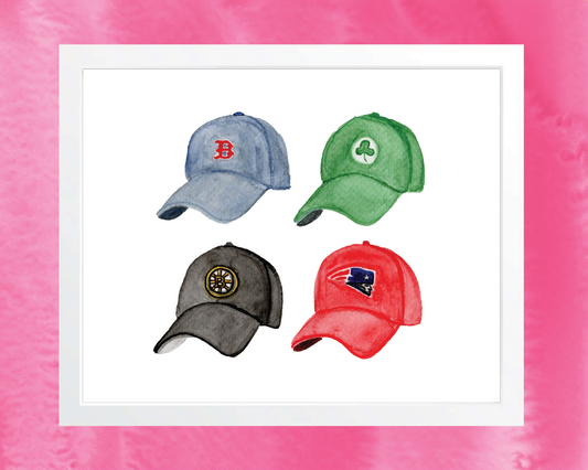 Boston Sports Hats 8x10 Art Print (2x2)