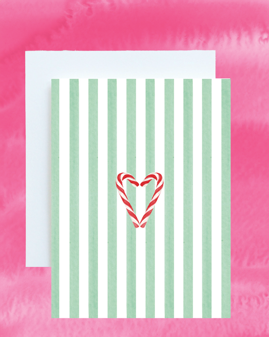 Striped Candy Cane Heart Holiday Card