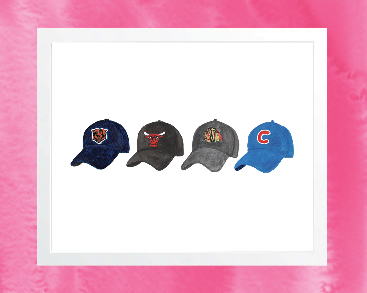 Chicago Sports Hats 8x10 Art Print (4 Across)