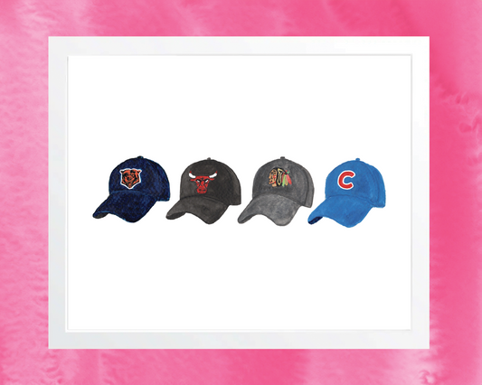 Chicago Sports Hats 8x10 Art Print (4 Across)