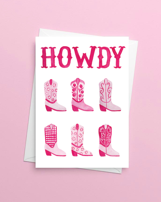 'Howdy' Cowgirl Boots Greeting Card